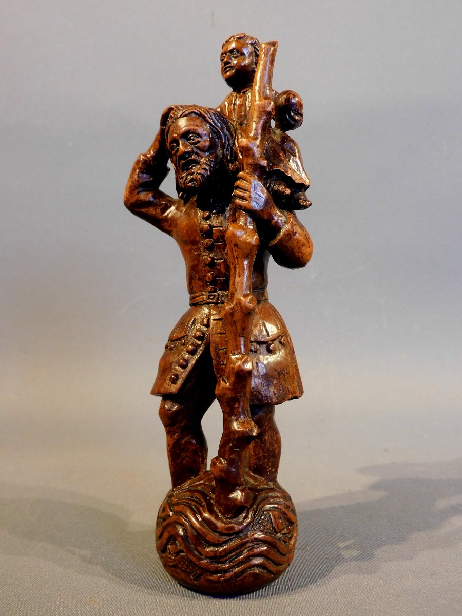 18th-century Boxwood Sculpture Of Saint Christopher-photo-3