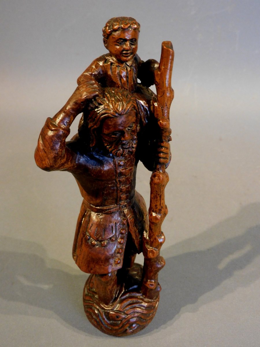 18th-century Boxwood Sculpture Of Saint Christopher-photo-1