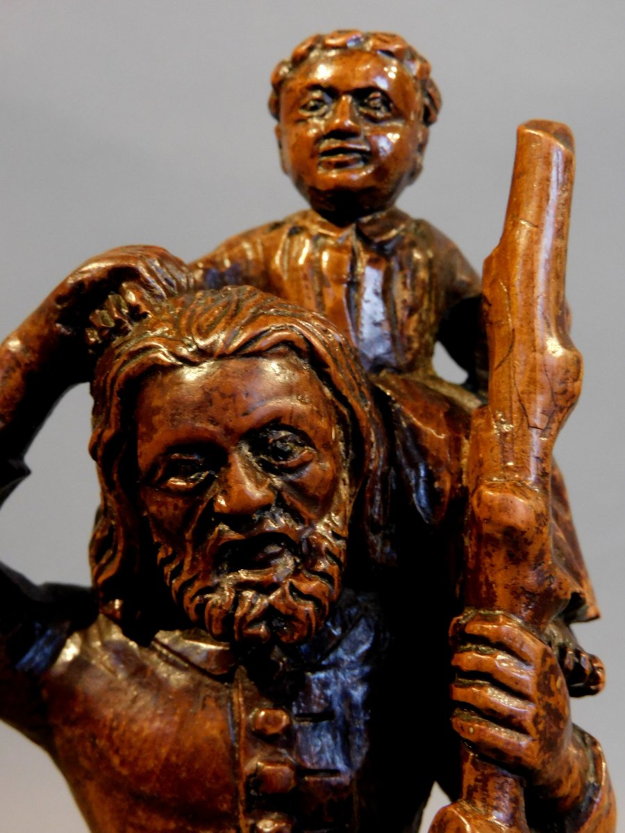 18th-century Boxwood Sculpture Of Saint Christopher-photo-3