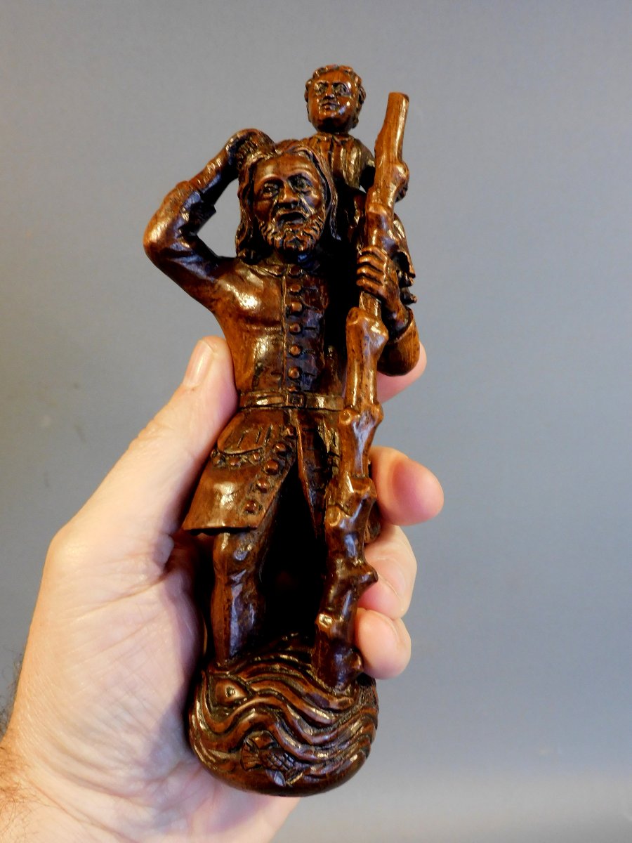 18th-century Boxwood Sculpture Of Saint Christopher-photo-8