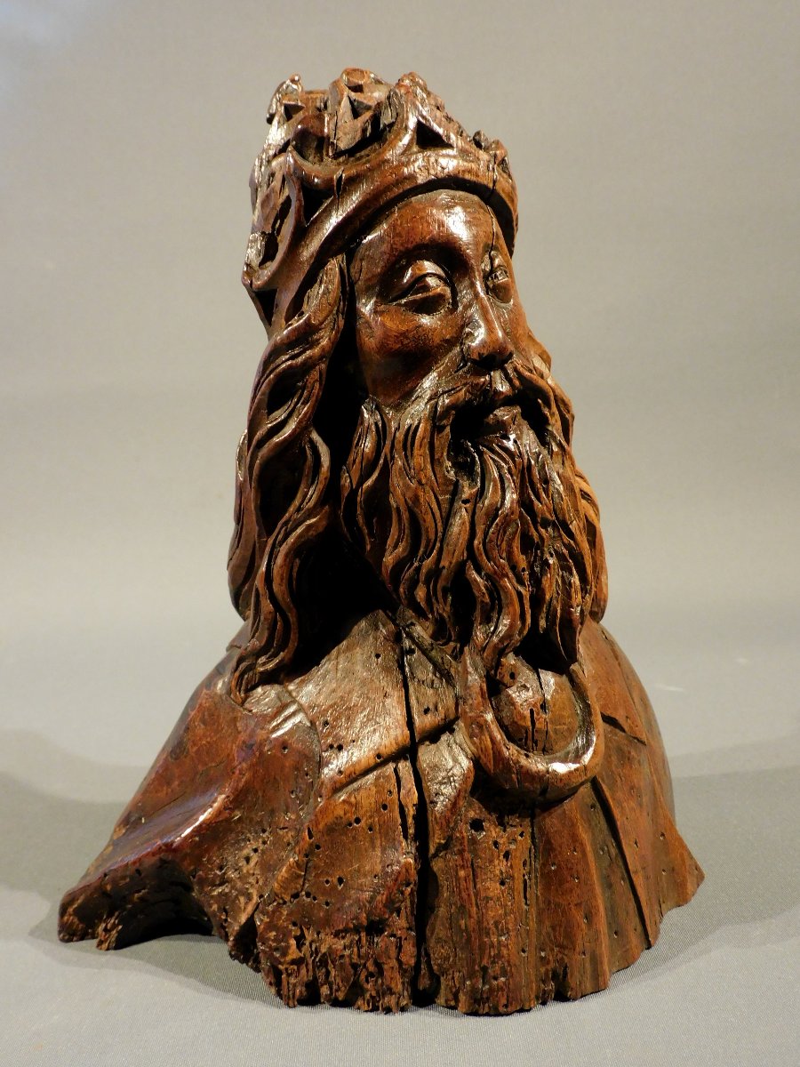 Wooden Sculpture / Bust Of God The Father, 16th Century, Haute Epoque-photo-3