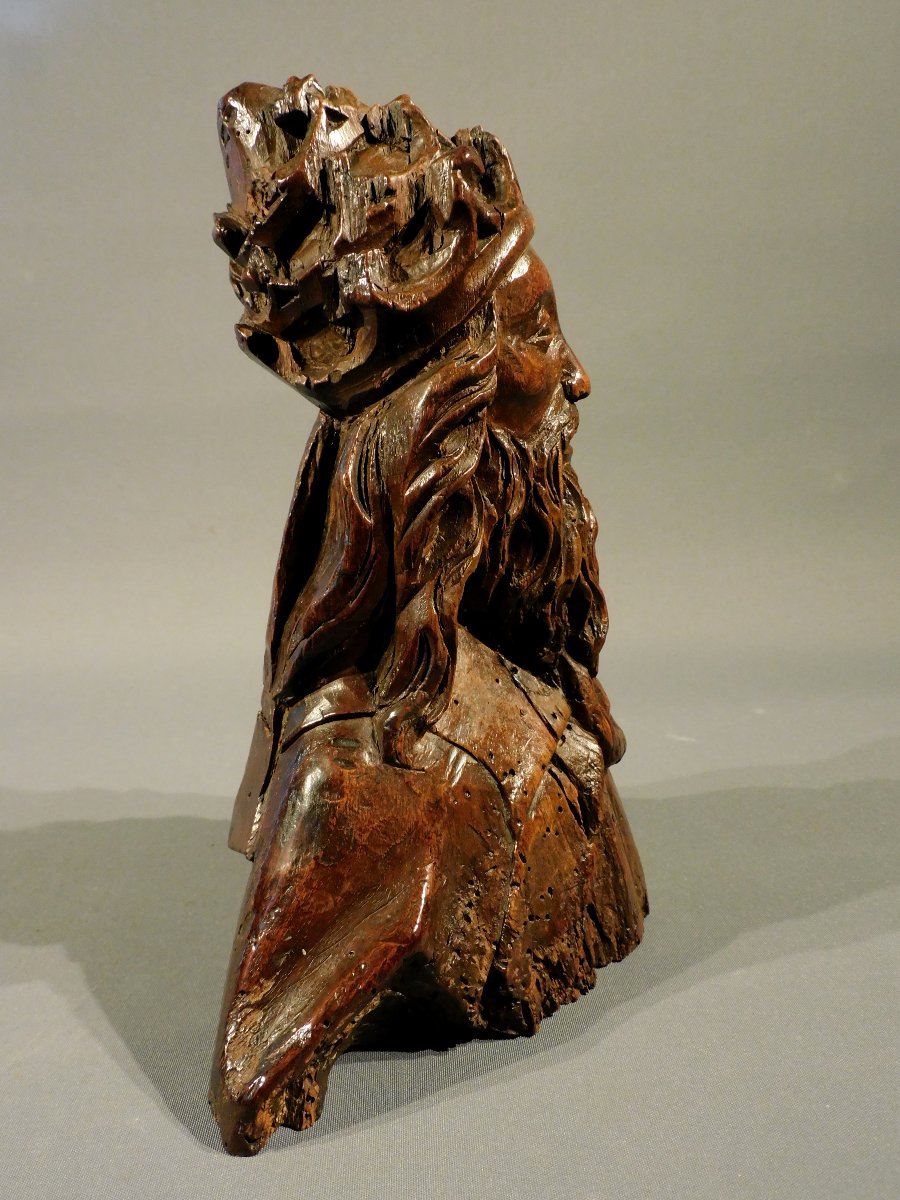 Wooden Sculpture / Bust Of God The Father, 16th Century, Haute Epoque-photo-4