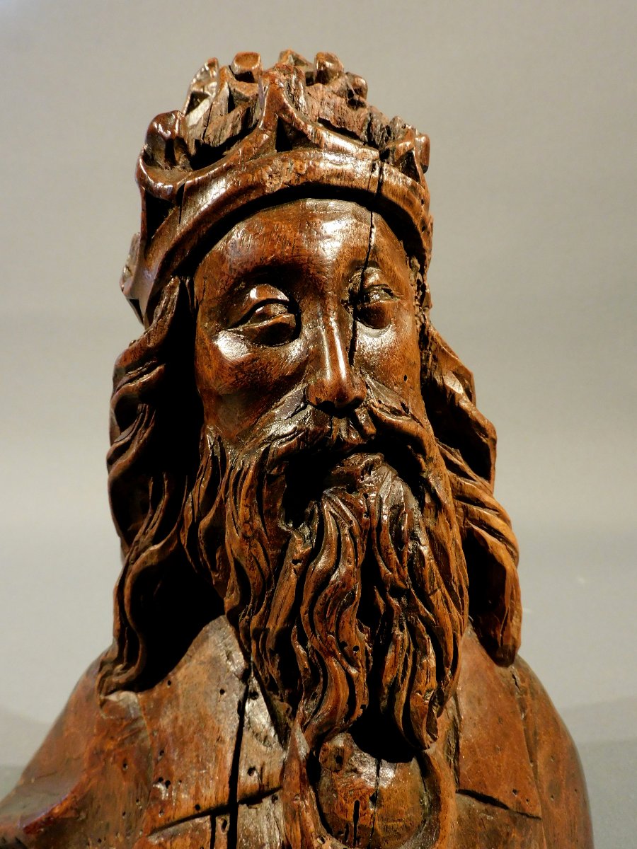Wooden Sculpture / Bust Of God The Father, 16th Century, Haute Epoque-photo-4