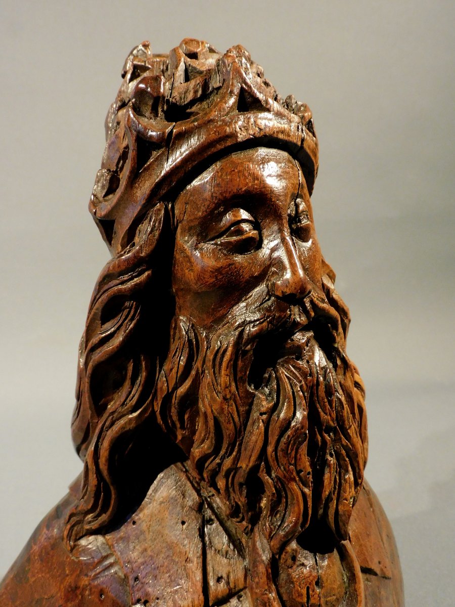 Wooden Sculpture / Bust Of God The Father, 16th Century, Haute Epoque-photo-5