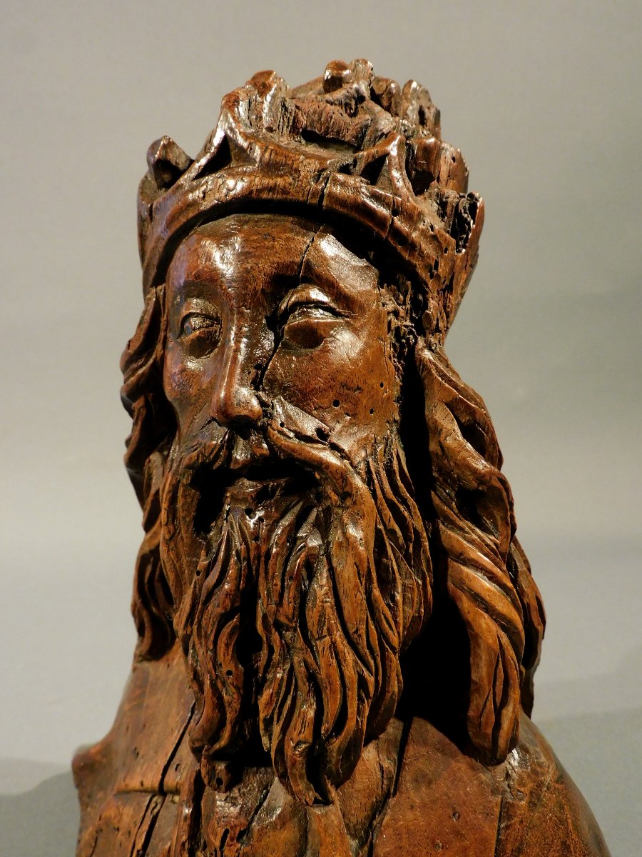 Wooden Sculpture / Bust Of God The Father, 16th Century, Haute Epoque-photo-6