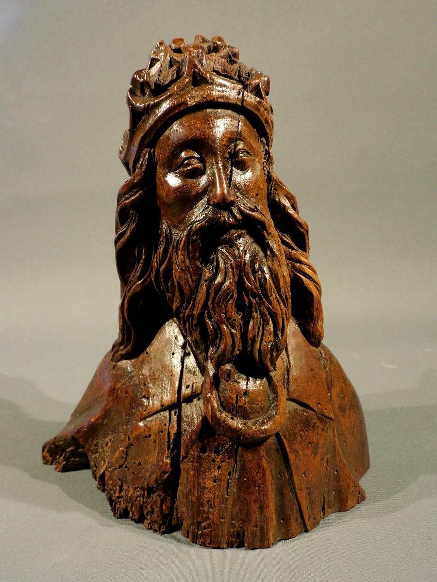 Wooden Sculpture / Bust Of God The Father, 16th Century, Haute Epoque