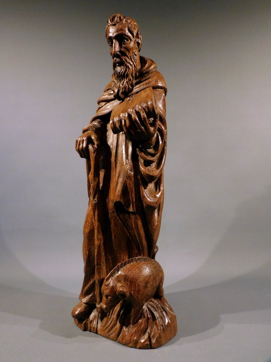Sculpture en chêne de Saint Antoine l'Abbé, XVIIe siècle Haute Epoque-photo-3