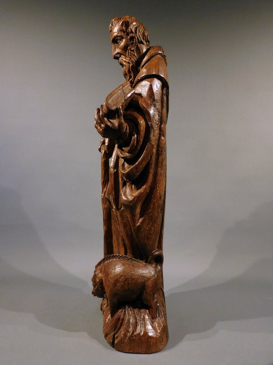 Sculpture en chêne de Saint Antoine l'Abbé, XVIIe siècle Haute Epoque-photo-4