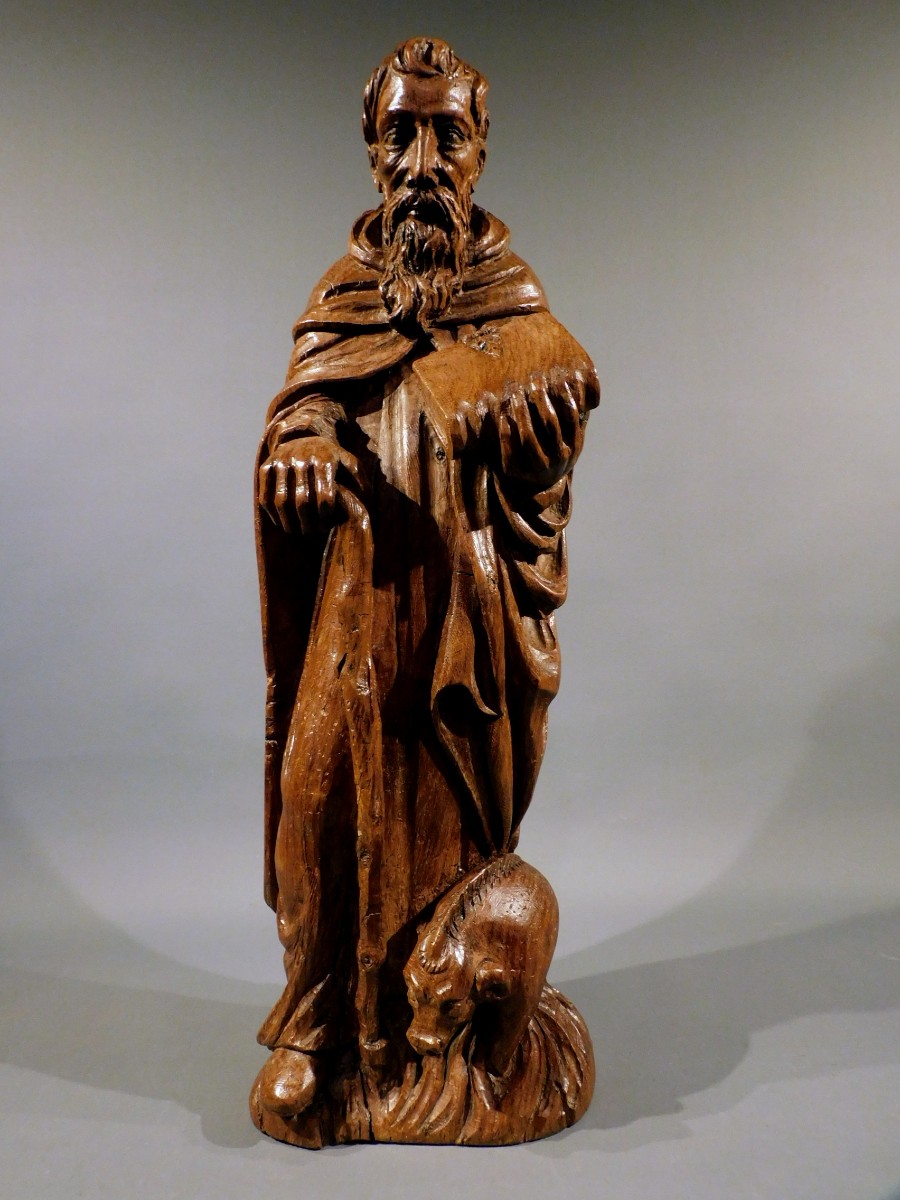 Sculpture en chêne de Saint Antoine l'Abbé, XVIIe siècle Haute Epoque