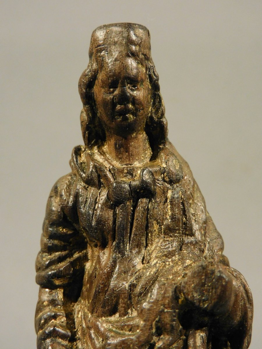  Miniature Virgin Carved  Walnut, Standing On The Devil, 18th Century-photo-2