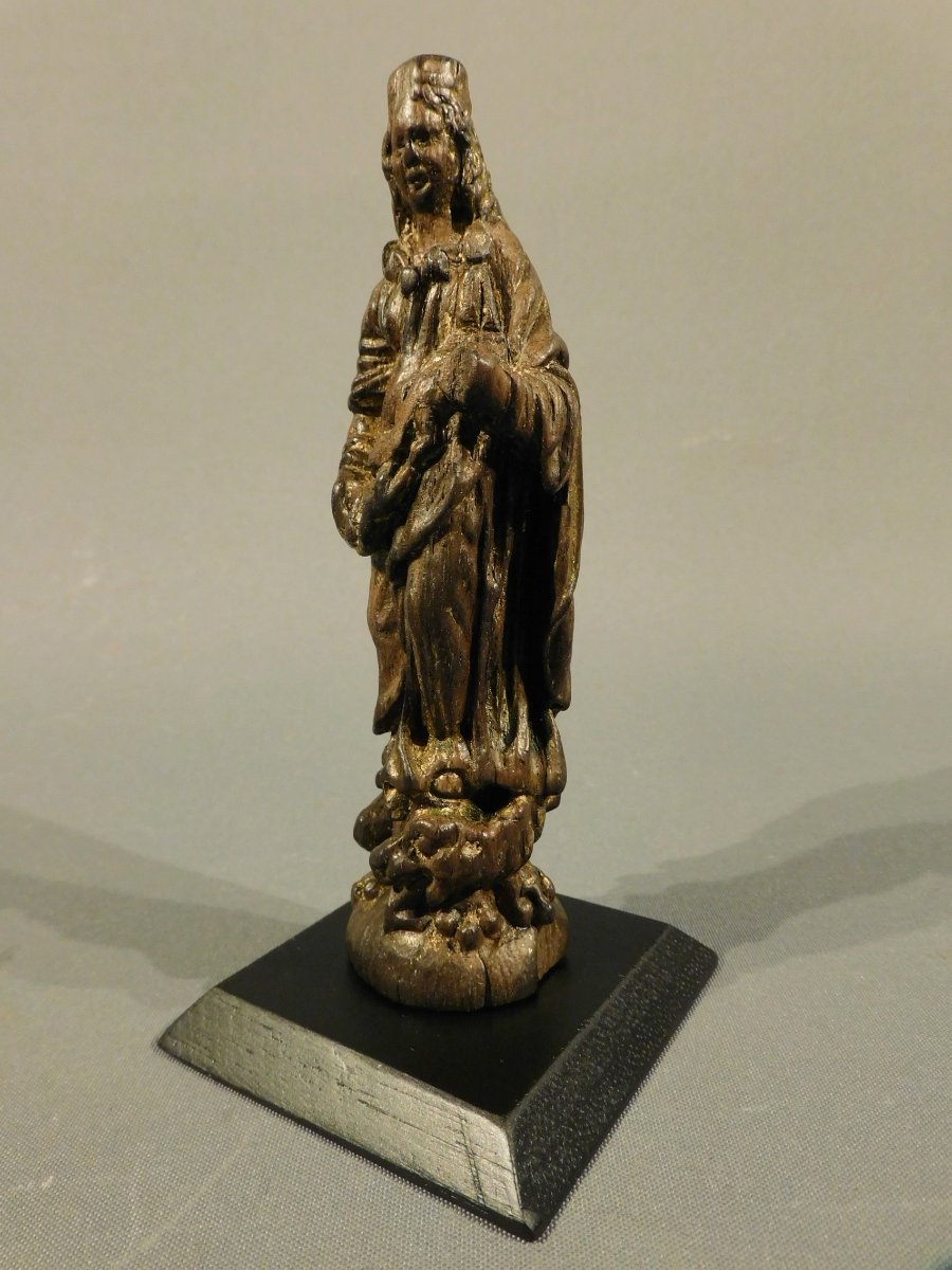  Miniature Virgin Carved  Walnut, Standing On The Devil, 18th Century-photo-3