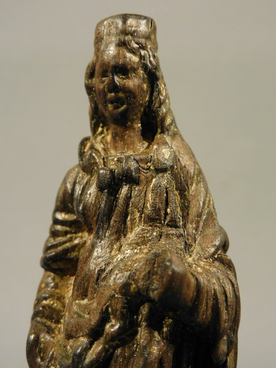  Miniature Virgin Carved  Walnut, Standing On The Devil, 18th Century-photo-4