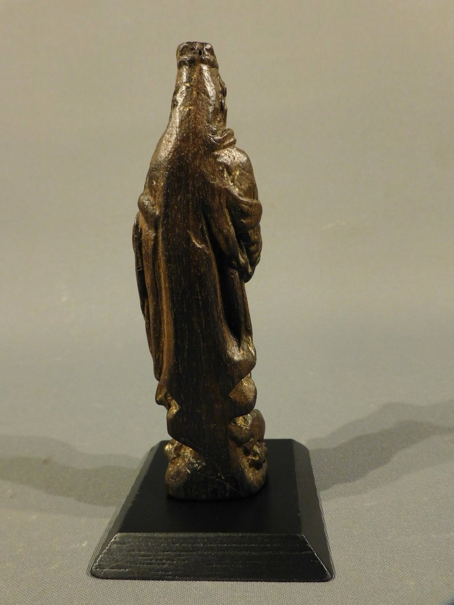  Miniature Virgin Carved  Walnut, Standing On The Devil, 18th Century-photo-2