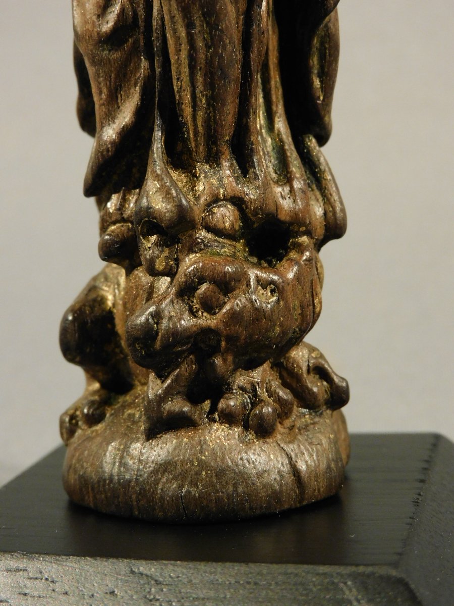  Miniature Virgin Carved  Walnut, Standing On The Devil, 18th Century-photo-3
