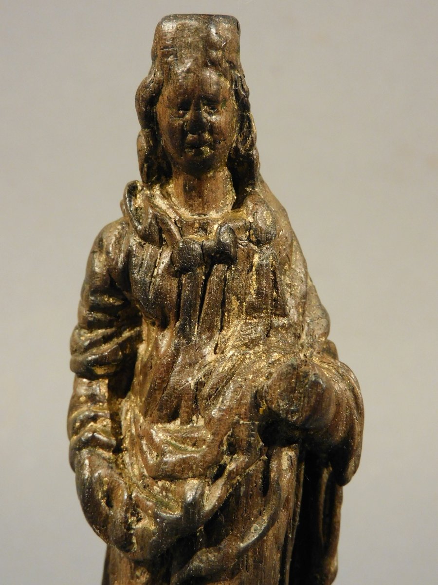  Miniature Virgin Carved  Walnut, Standing On The Devil, 18th Century-photo-4