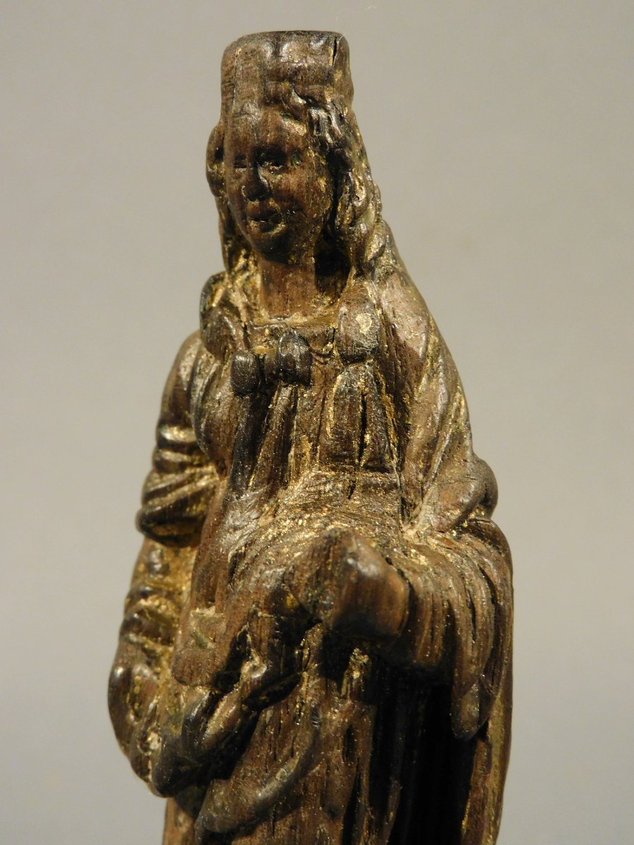  Miniature Virgin Carved  Walnut, Standing On The Devil, 18th Century-photo-6