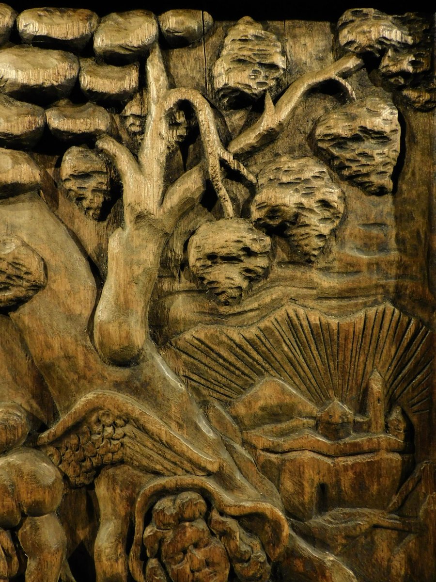 Wooden Panel Depicting Jacob's Ladder - 19th Century-photo-3