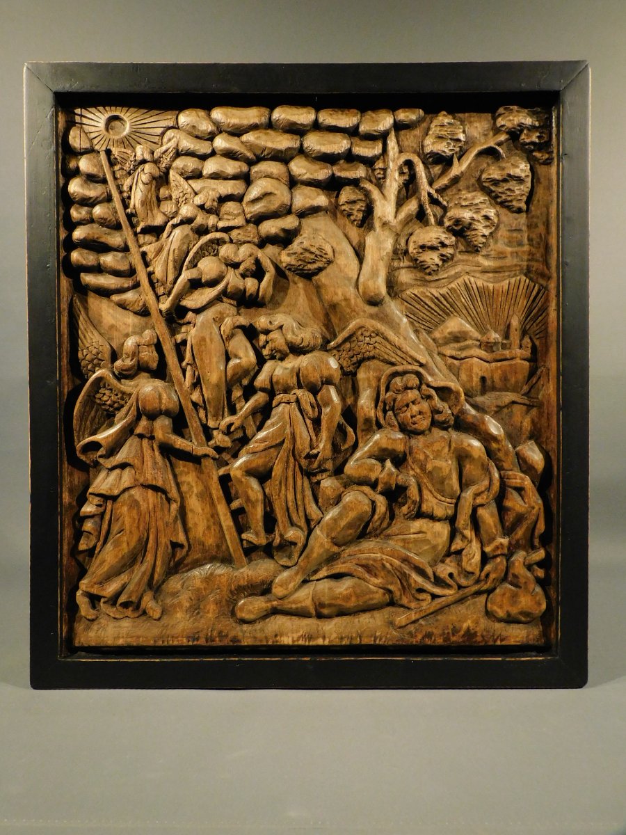 Wooden Panel Depicting Jacob's Ladder - 19th Century