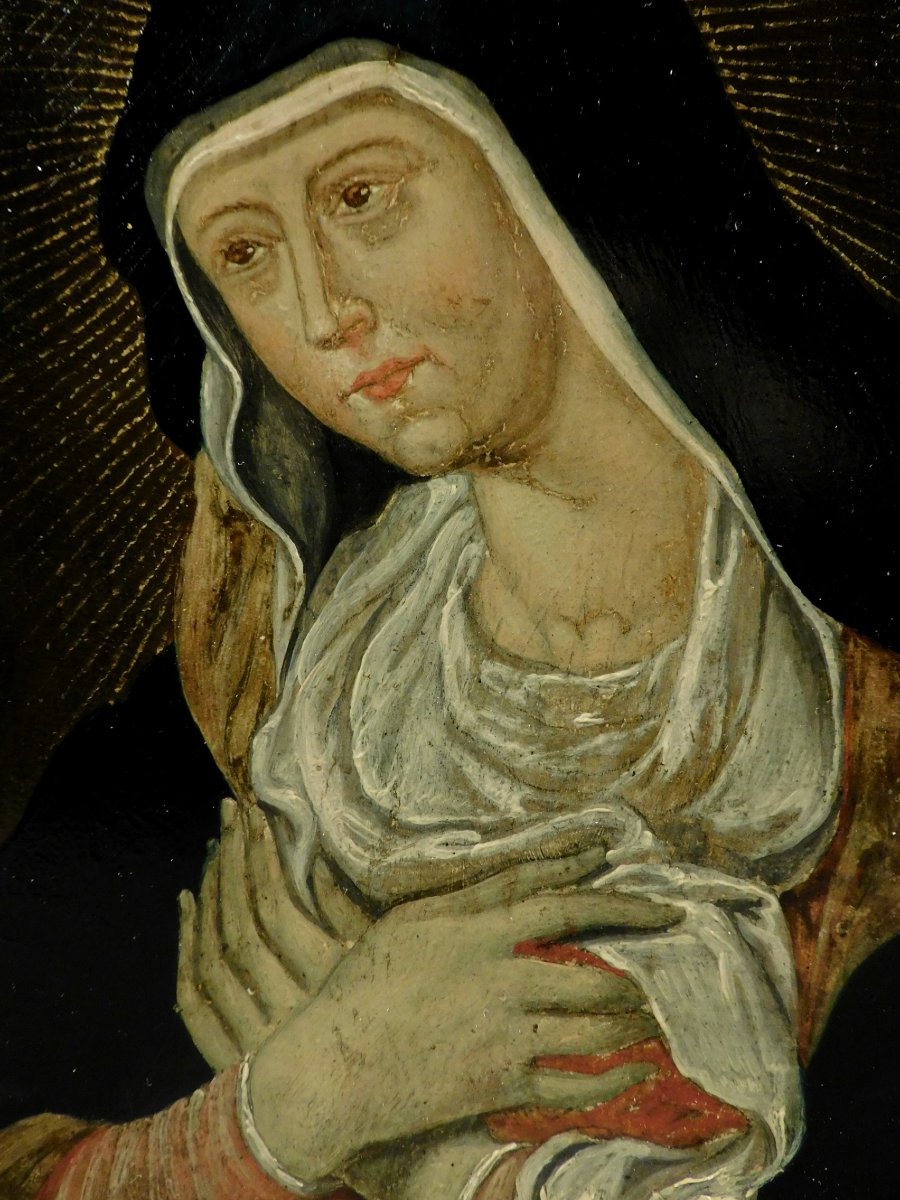 Peinture huile sur panneau Vierge -  Mater Dolorosa 18eme siécle-photo-3