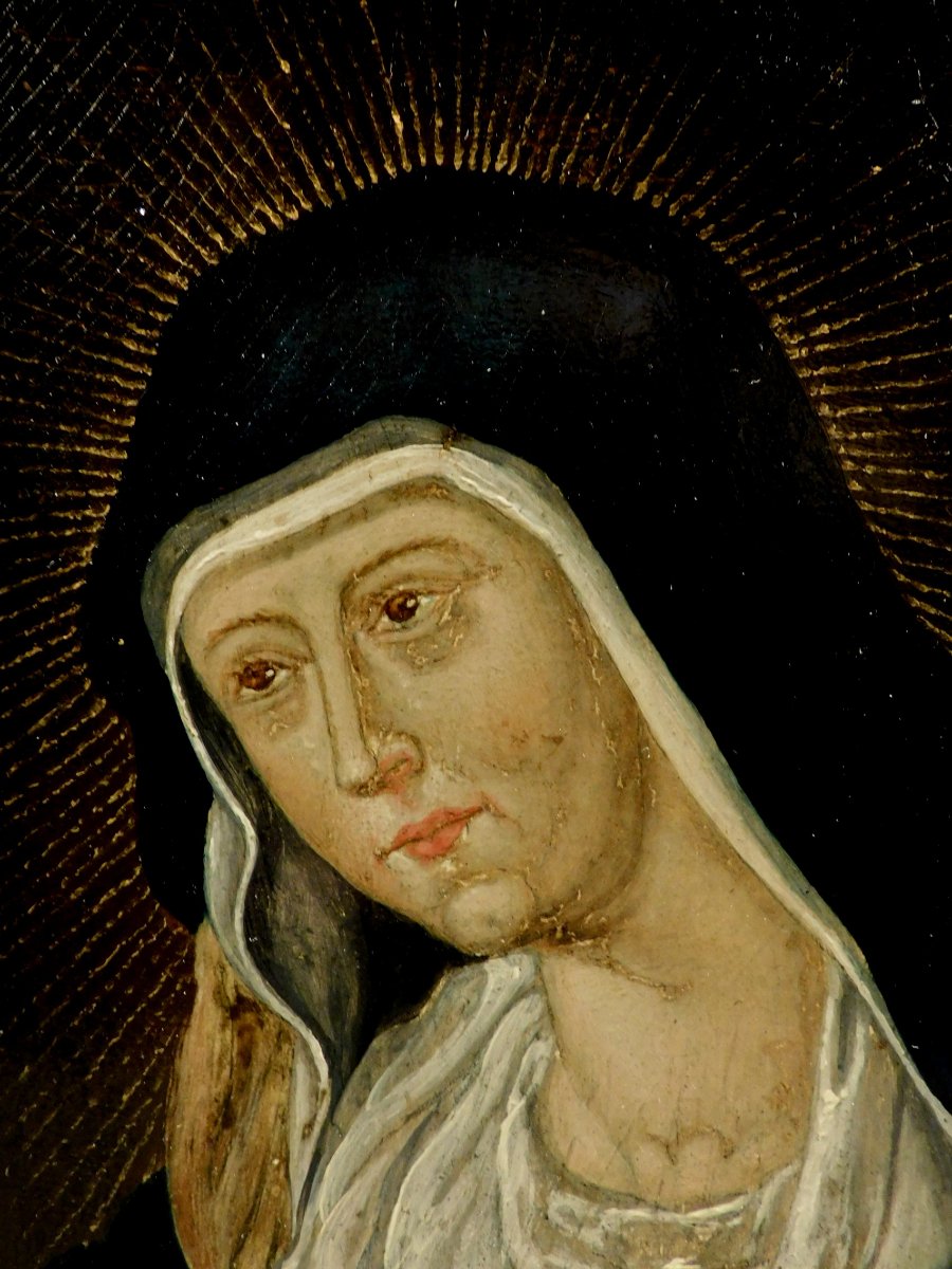 Peinture huile sur panneau Vierge -  Mater Dolorosa 18eme siécle-photo-4