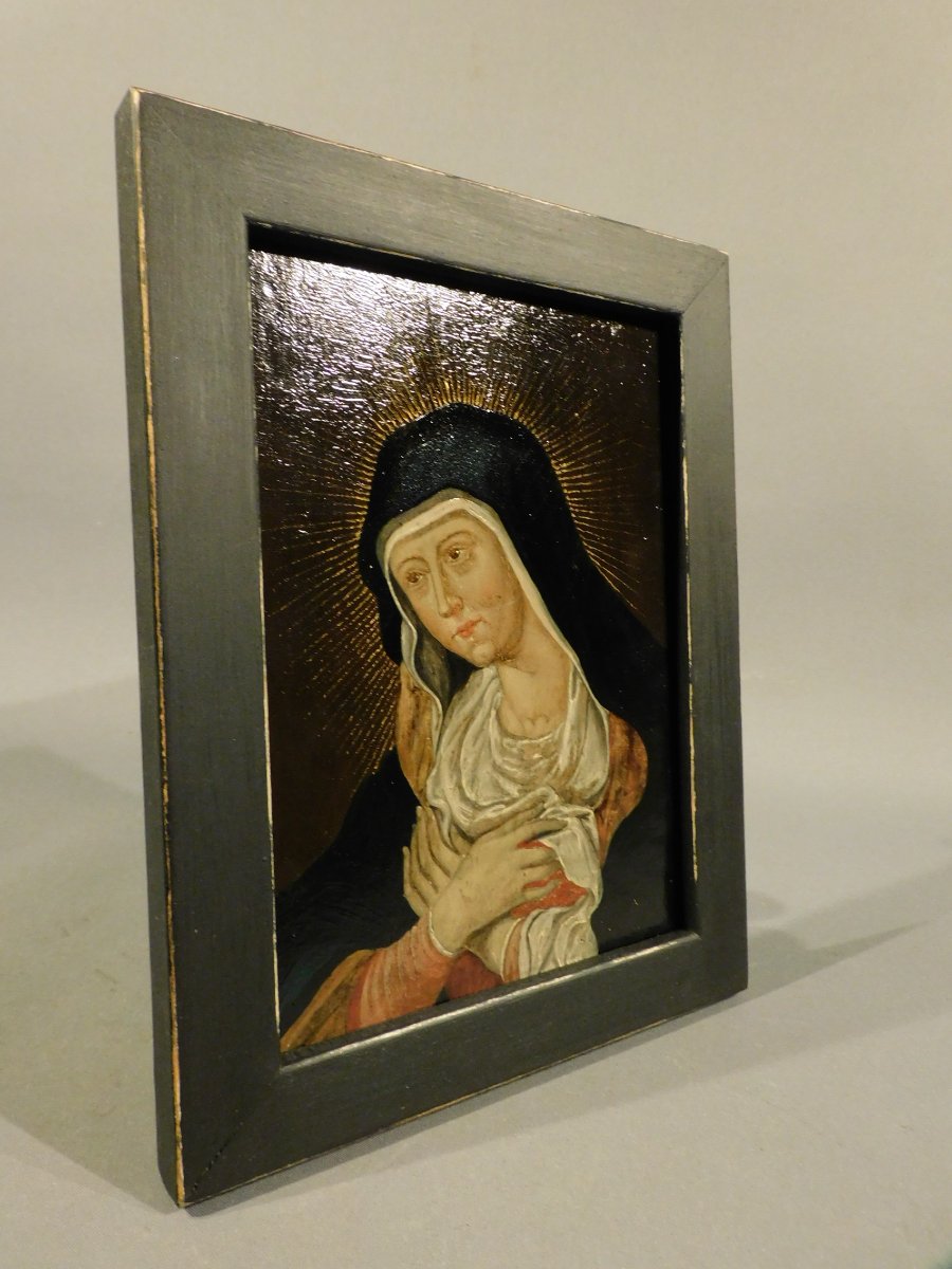 Peinture huile sur panneau Vierge -  Mater Dolorosa 18eme siécle-photo-1