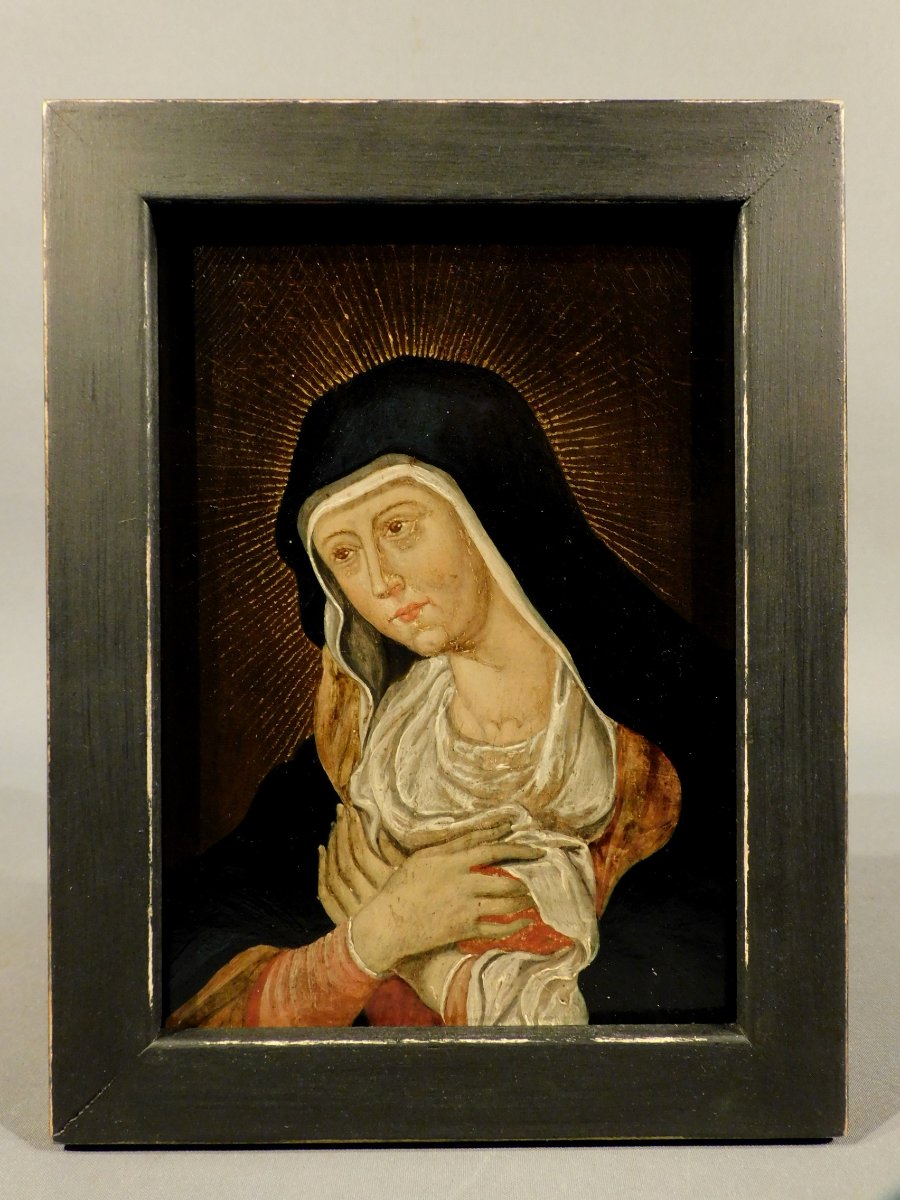 Peinture huile sur panneau Vierge -  Mater Dolorosa 18eme siécle