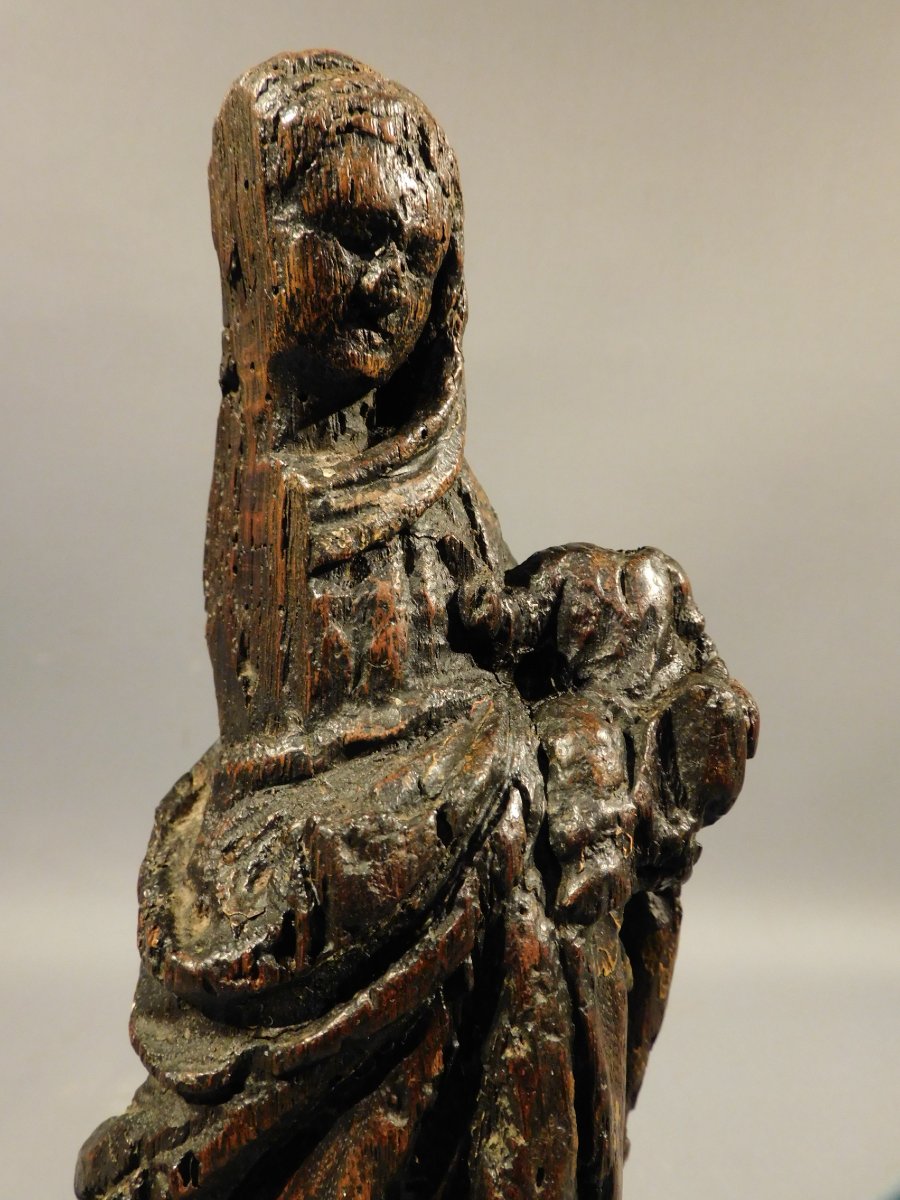 17th-century Carved Wooden Virgin, "haute Epoque" -photo-2