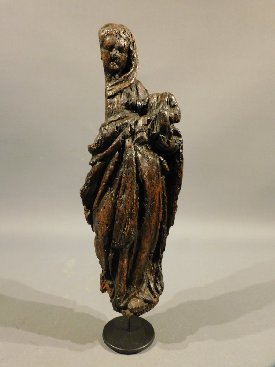 17th-century Carved Wooden Virgin, "haute Epoque" 