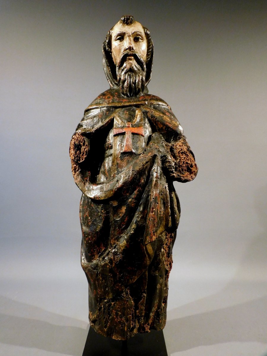 Wooden Sculpture Of Saint Anthony The Abbot  ? 17th Century Haute Epoque-photo-2