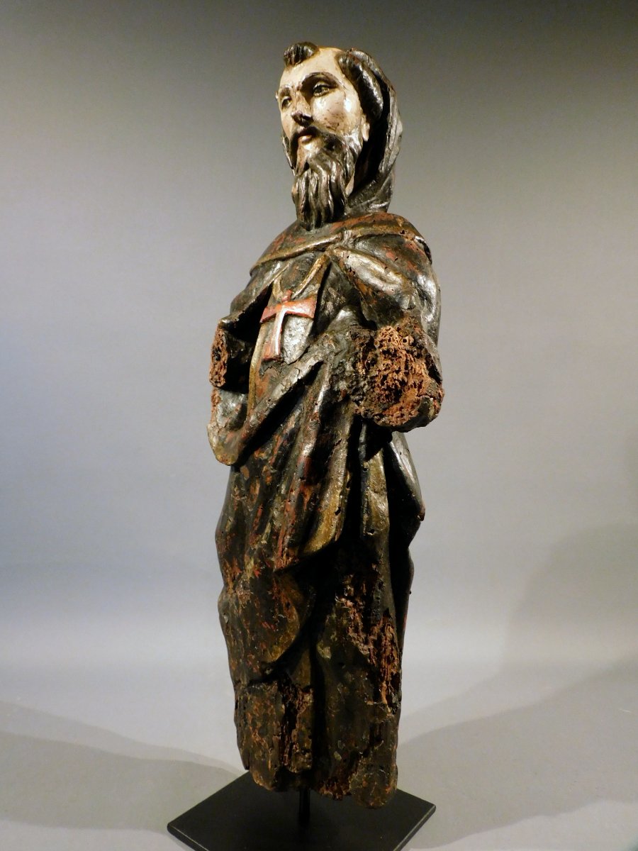 Wooden Sculpture Of Saint Anthony The Abbot  ? 17th Century Haute Epoque-photo-3