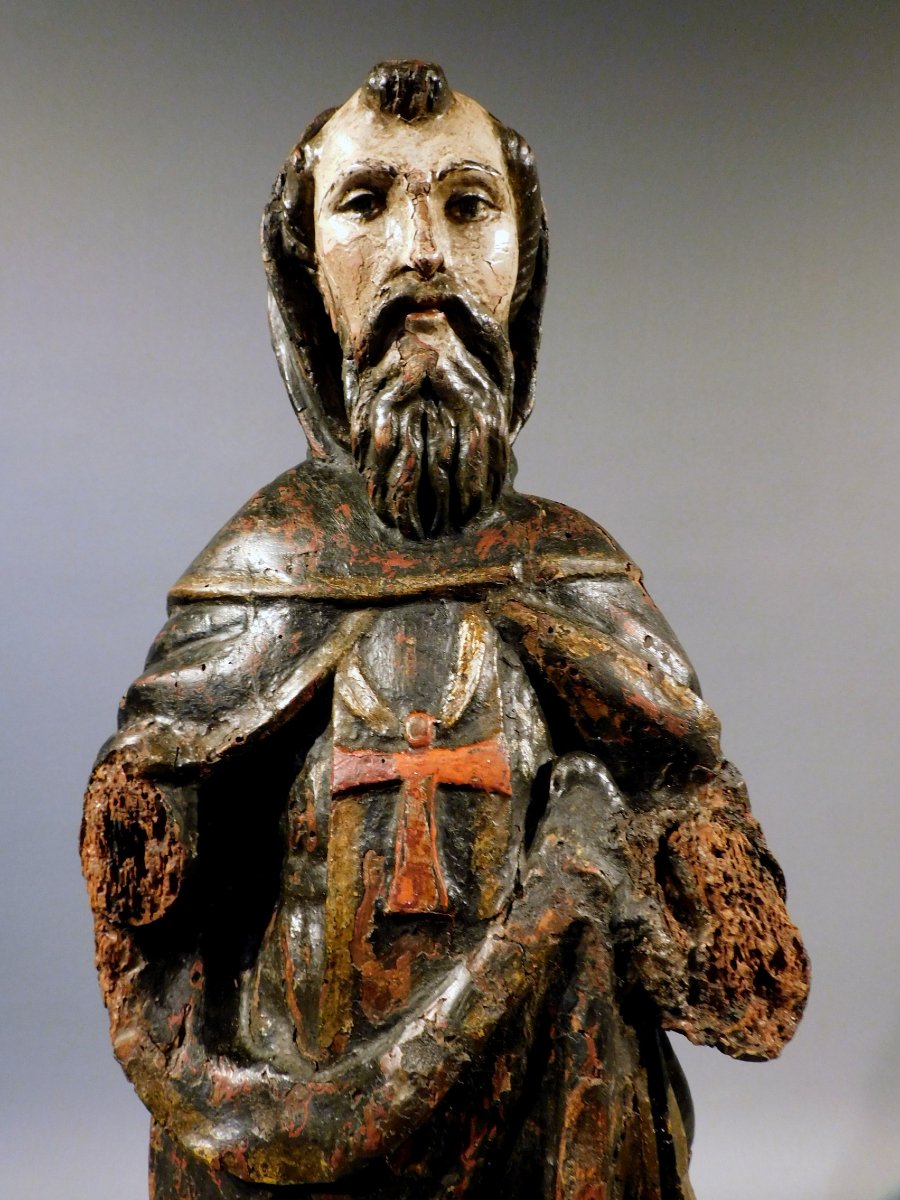 Wooden Sculpture Of Saint Anthony The Abbot  ? 17th Century Haute Epoque-photo-2