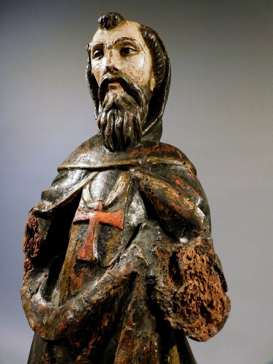 Wooden Sculpture Of Saint Anthony The Abbot  ? 17th Century Haute Epoque-photo-3