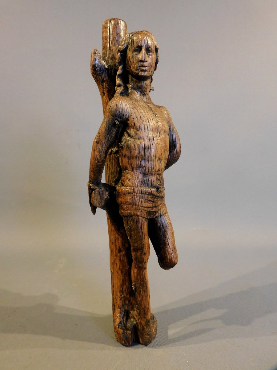 Oak Sculpture Of Saint Sebastian, 16th Century, Haute Epoque-photo-2