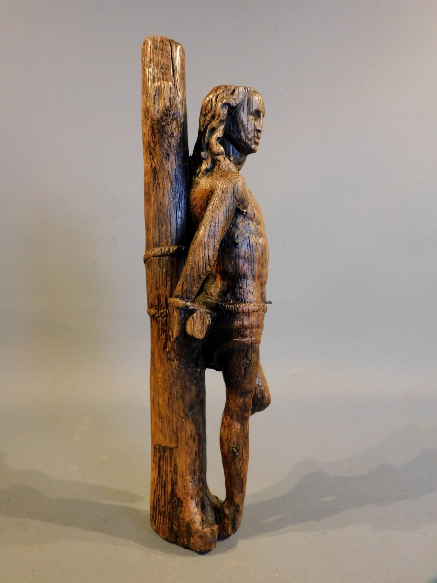 Oak Sculpture Of Saint Sebastian, 16th Century, Haute Epoque-photo-3