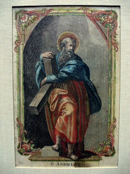 Religious Hand Colored Engraving Saint André End Of The 17th Debut 18th Century-photo-2