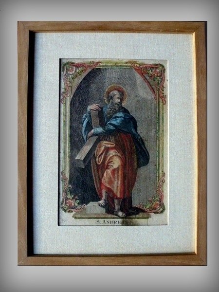 Religious Hand Colored Engraving Saint André End Of The 17th Debut 18th Century