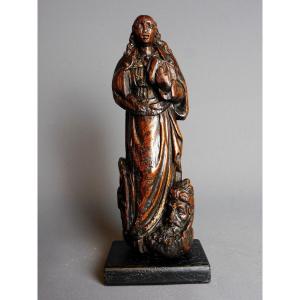Saint Catherine Of Alexandria Carved Wood XVIth 16th Century Haute Epoque