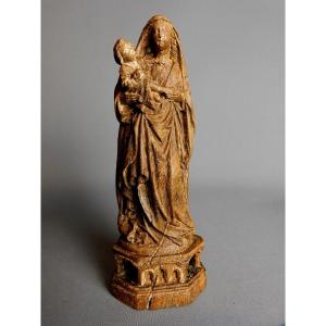 Virgin With Christ  In Carved Wood From The 16th Century Haute Epoque