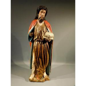 Statue Saint John The Baptist In Carved Wood 16th Century Haute Epoque  