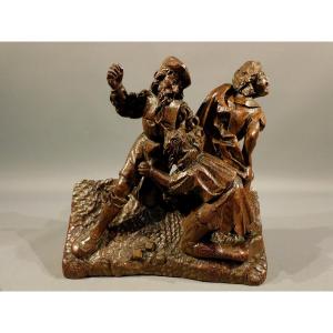 Groupe de retable en chêne, première moitié du XVIe siècle Haute Epoque