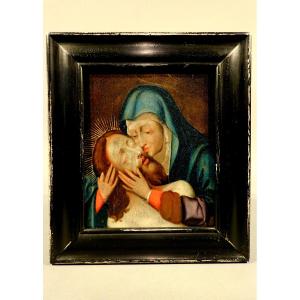 peinture  tableau huile sur cuivre Piéta XVIIIeme siécle