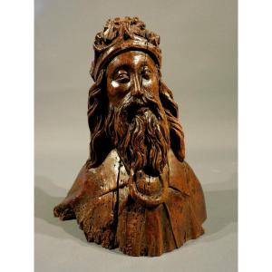 Wooden Sculpture / Bust Of God The Father, 16th Century, Haute Epoque