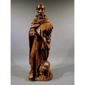 Sculpture en chêne de Saint Antoine l'Abbé, XVIIe siècle Haute Epoque