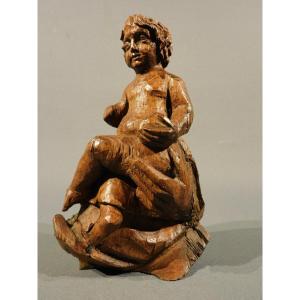 Wooden Fragment Of The Infant Jesus, 19th Century,neo-gothic Christ