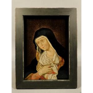 Oil Painting On Panel Virgin - Mater Dolorosa 18th Century