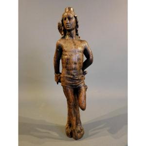 Oak Sculpture Of Saint Sebastian, 16th Century, Haute Epoque