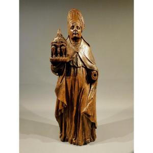 Carved Oak Bishop Saint  - 17th Century  - Haute Epoque