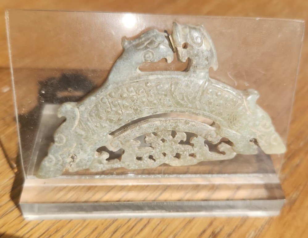 Huang double dragon en Jade blanc-photo-2