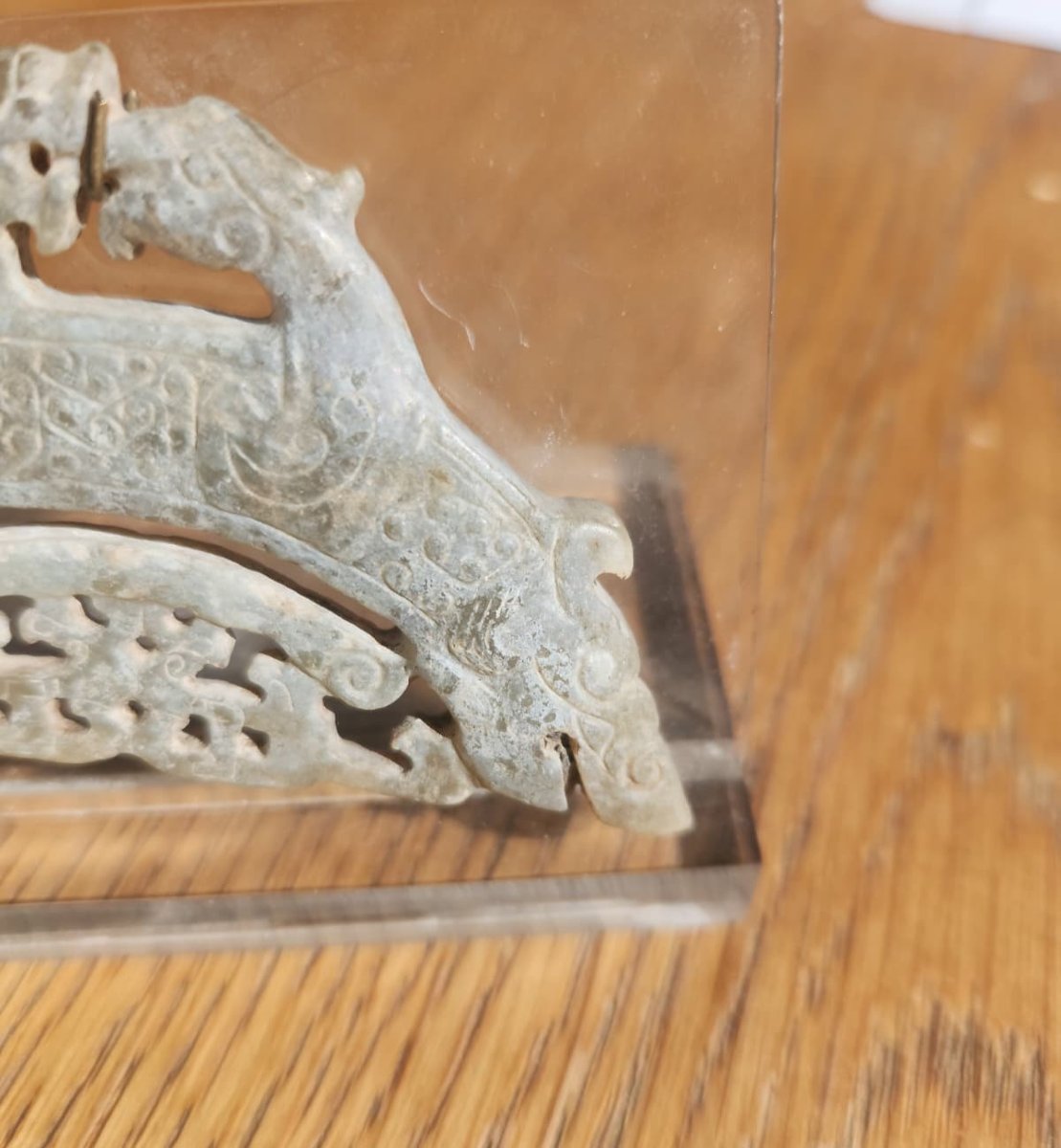 Huang double dragon en Jade blanc-photo-3