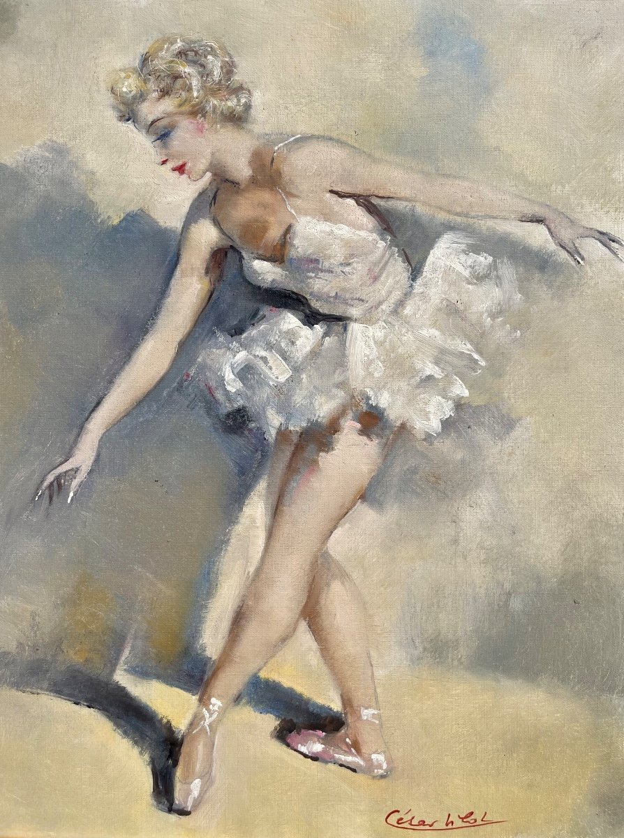 César VILOT - Huile Sur Toile, Ballerine / Danseuse-photo-2